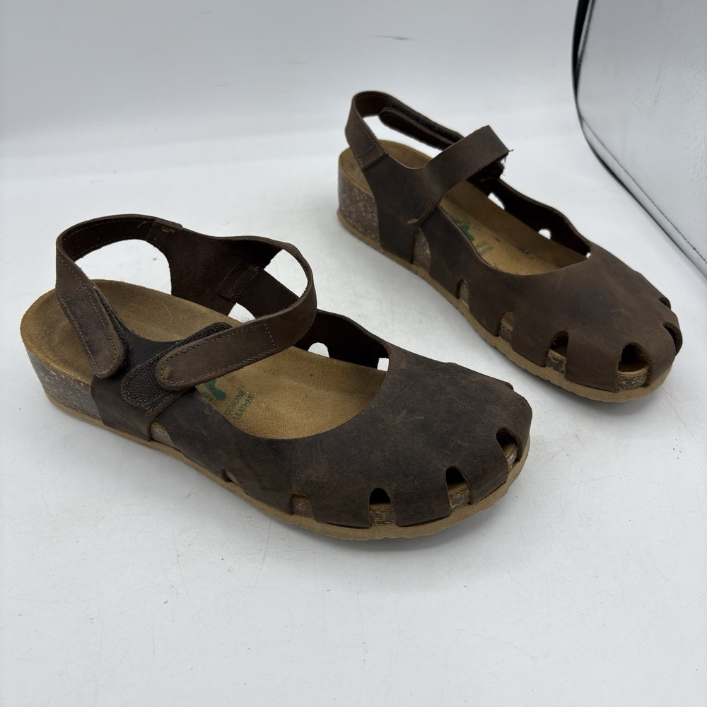 BioNatura Easy Sandals Womens Size 7.5 Brown Leather Mary Jane Slingback Italy